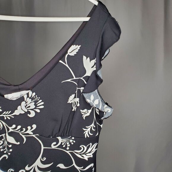 Giorgio Fiorlini Empire Midi Dress XL Black White Floral Flutter Vtg 90s Y2K - Picture 4 of 9